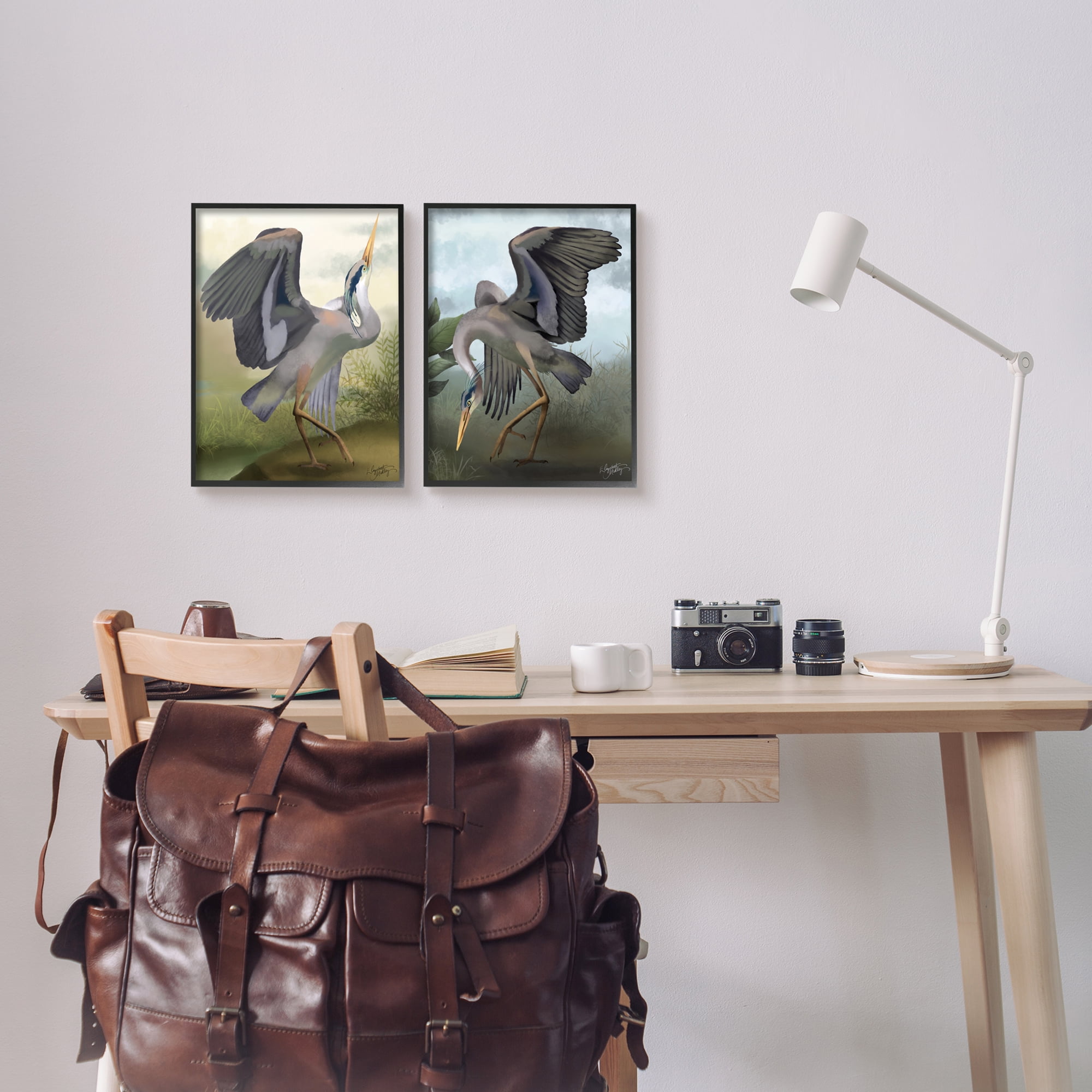 Stupell Industries Crane Dance Landscapes Animals & Insects Painting Black Framed Art Print Wall Art, 11 x 14