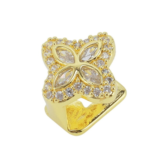 Unique Bargains 1 Pc Fake Grills Hip Hop Four-Leaf Flower Teeth Grillz Gold Tone