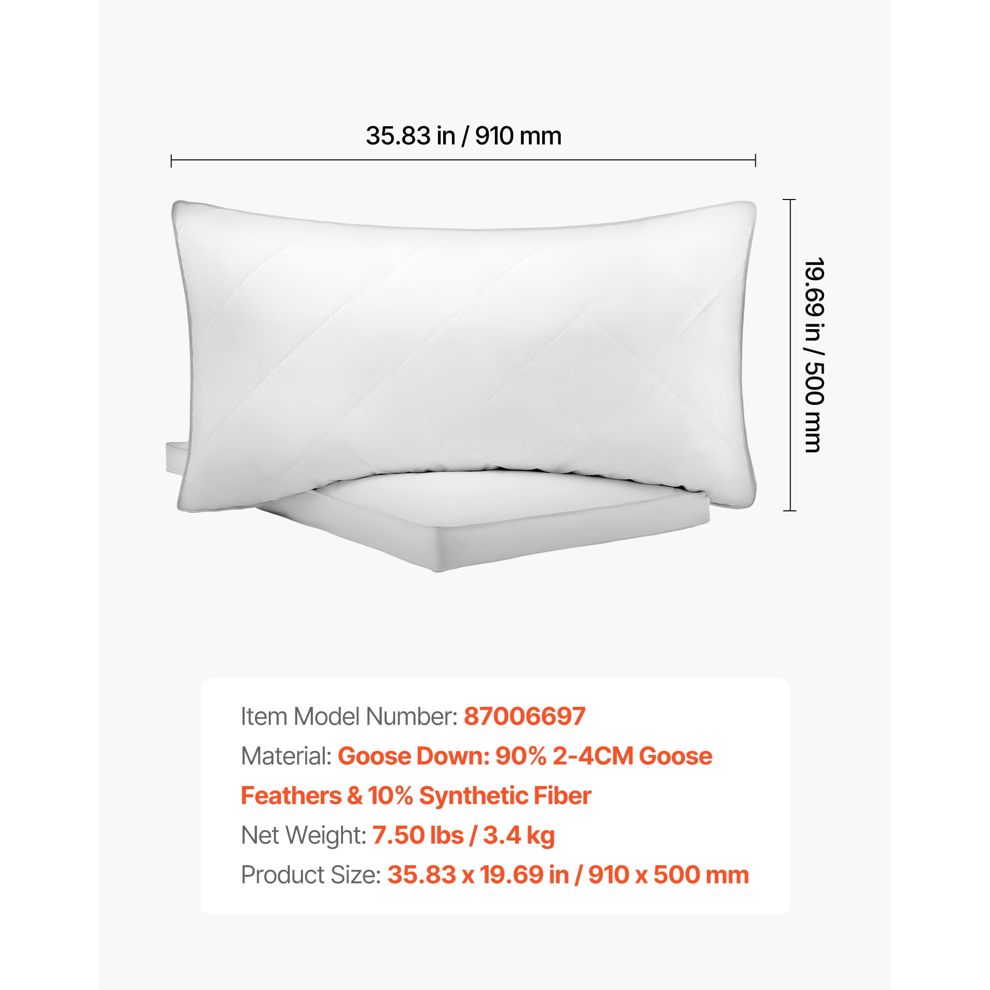 KFFKFF Set of 2 King Size Bed Pillows with Premium Down Alternative Filling, Designed for Comfort and Support, Suitable for Back, Stomach, and Side Sleepers, Ideal for Home or Hotel Bedding, White