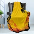 thumbnail image 4 of Woodland Soft Flannel Fleece Blanket, Woodland at Sunset Silhouette of Hills Forest Trees Grass Landscape Nature Art, Cozy Plush for Indoor and Outdoor Use, 70" x 90", Yellow Black, by Ambesonne, 4 of 5