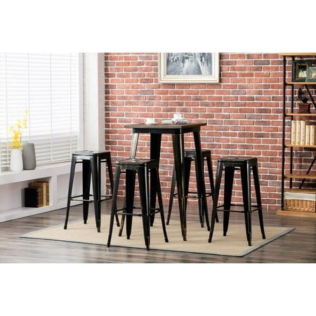French Cafe Stools Porthos Home Bar Height (30 inch) Metal Cafe Stool for Restaurant or Home, Tolix Style, Weathered Finish, Set of 4 Stools, No Assembly Required ()