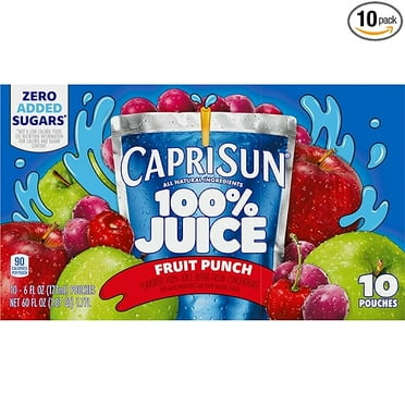 Capri Sun 100% Juice Fruit Punch Flavored All-Natural Juice Blend, 10 ct Box, 6 fl oz Pouches