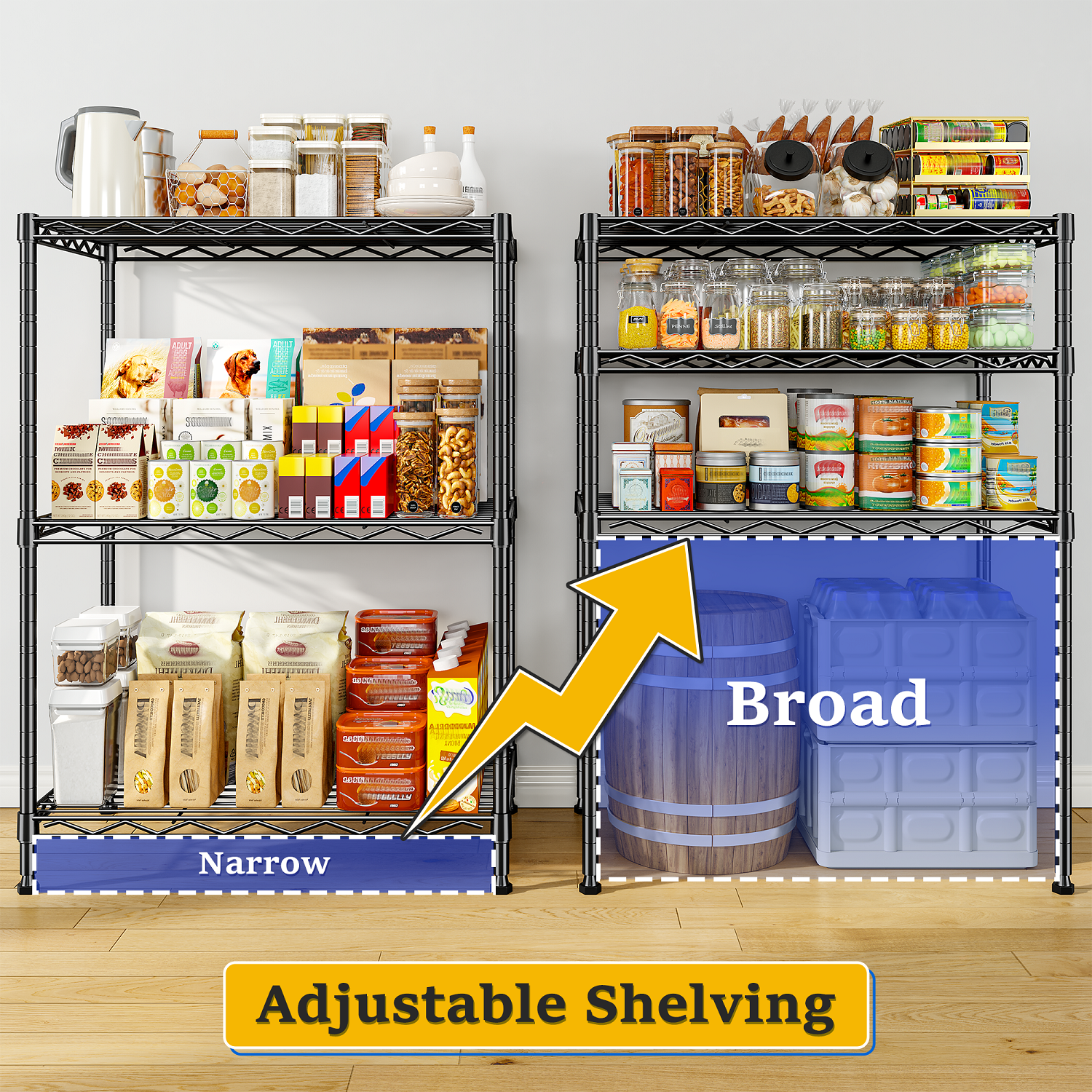REIBII 3 Tier Metal Storage Shelves,Adjustable Small Wire Shelving Unit,Laundry Room Shelves,35" H x 18" W x 12" D Kitchen Pantry Organizers,Black