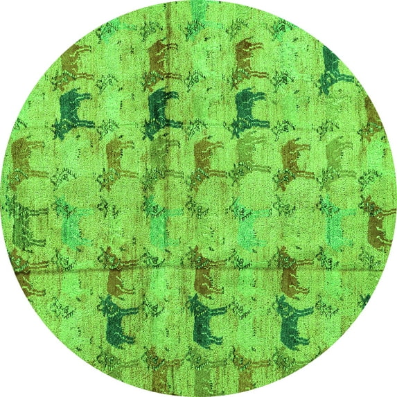 Ahgly Company Indoor Round Abstract Green Modern Area Rugs, 6' Round