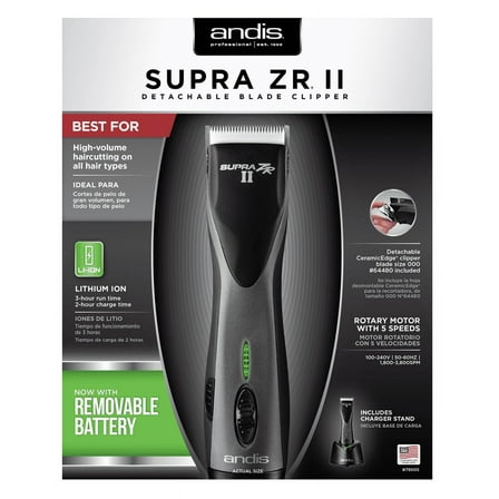Andis Supra ZR II Cordless Ion Clipper DBLC-2 (79005) with BeauWis Blade Brush