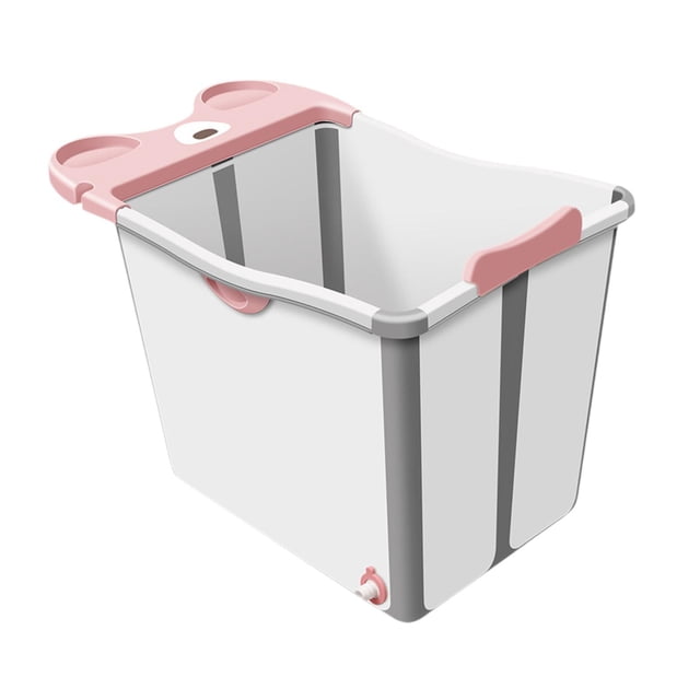 Bañera plegable con ducha y estante de almacenamiento. Bañera ligera para bebés, cubo para niños, ideal para viajes, el hogar y recién nacidos. Rosa
