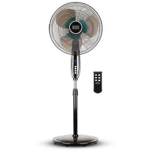 BLACK DECKER 3-Speed 60-Watt 16-In. Dual-Blade Oscillating Stand Fan with Remote, BFSD116B
