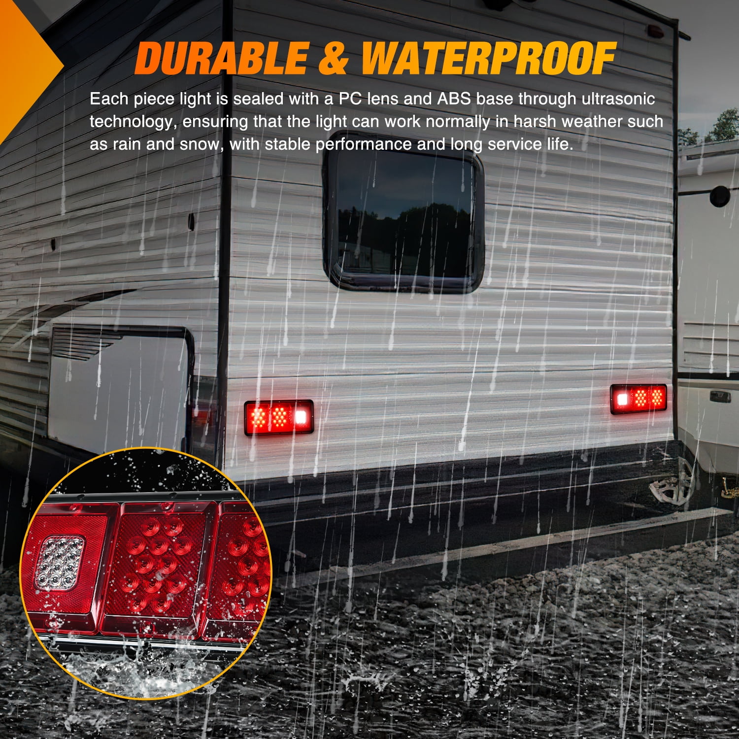 Nilight LED Triple Tail Light 2PCS Rectangle Red Stop Brake Turn Signals Light White Reverse Back Up Light Surface Mount Waterproof Trailer Camper Van RV Caravan Taillights