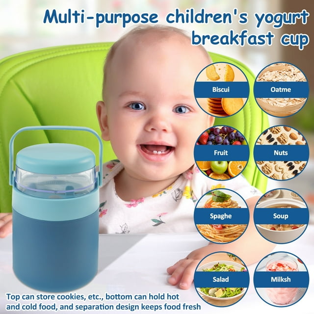 Grusce Bocal Alimentaire Doublement Isolé avec Récipient à Collation et Cuillère, Bocal Alimentaire Étanche à Large Ouverture en Acier Inoxydable, Bocal Alimentaire Portable pour Enfants pour Aliments Chauds