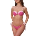 thumbnail image 4 of Conjuntos de bikini de color contrastante para mujeres INSPIRE CHIC, 2 piezas, parte superior de tirantes espagueti, parte inferior triangular, trajes de baño en rosa rojo-pink mediano, 4 of 5