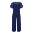 thumbnail image 3 of YiZYiF Kid Girl Sheer Sleeve Jumpsuit Bodysuit Round Neck Wedding Birthday Party One Piece Outft Navy Blue 10, 3 of 7