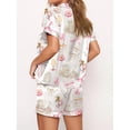 thumbnail image 5 of Yunliwuli Women's Satin Pajama Set, Lapel Neck Button Down Short Sleeve Tops + Elastic Waist Shorts 2 Pieces Lounge Sleepwear Set, 5 of 6