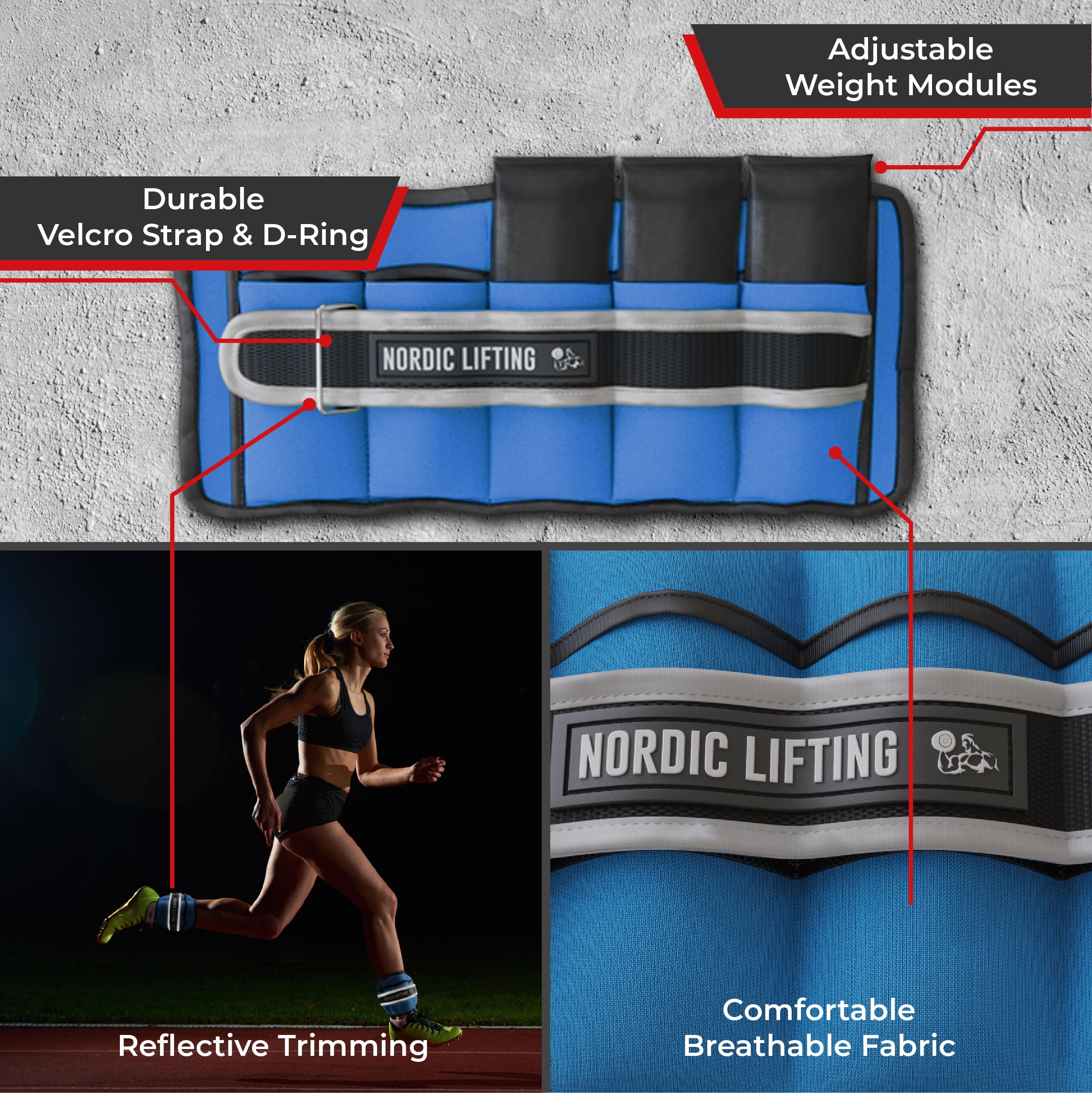 Nordic Lifting Adjustable Ankle Weights for Women and Men 2 4 6 8 10 Lbs, 1 Pair - Royal Blue