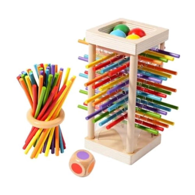 Colorful Wooden Stick Tower Game for Kids Ages 3+: Parent-Child Interactive Puzzle with 36 Colored Sticks, Balls & Storage Box – Solid Wood Educational Toy for Spatial Reasoning, Hand-Eye