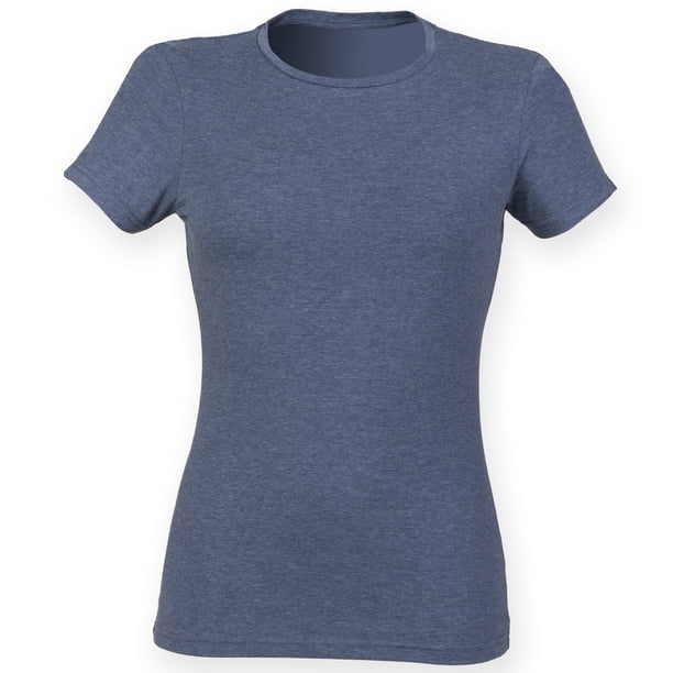 Skinni Fit- Camiseta de manga corta elástica y suave para mujer (Azul Piedra)