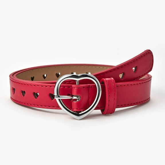 Children Faux Leather Belt Kids Cute Peach Heart Buckle Belts For Girls Solid Waistband Love Heart Eyelet Grommet Waist Belt