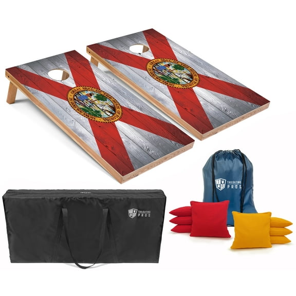 Tailgating Pros Regulation Cornhole Boards Flag Set - Includes 8 Bean Bags, Carrying Cases, and 4'x2' Corn Hole Toss Game - Optional LED Lights