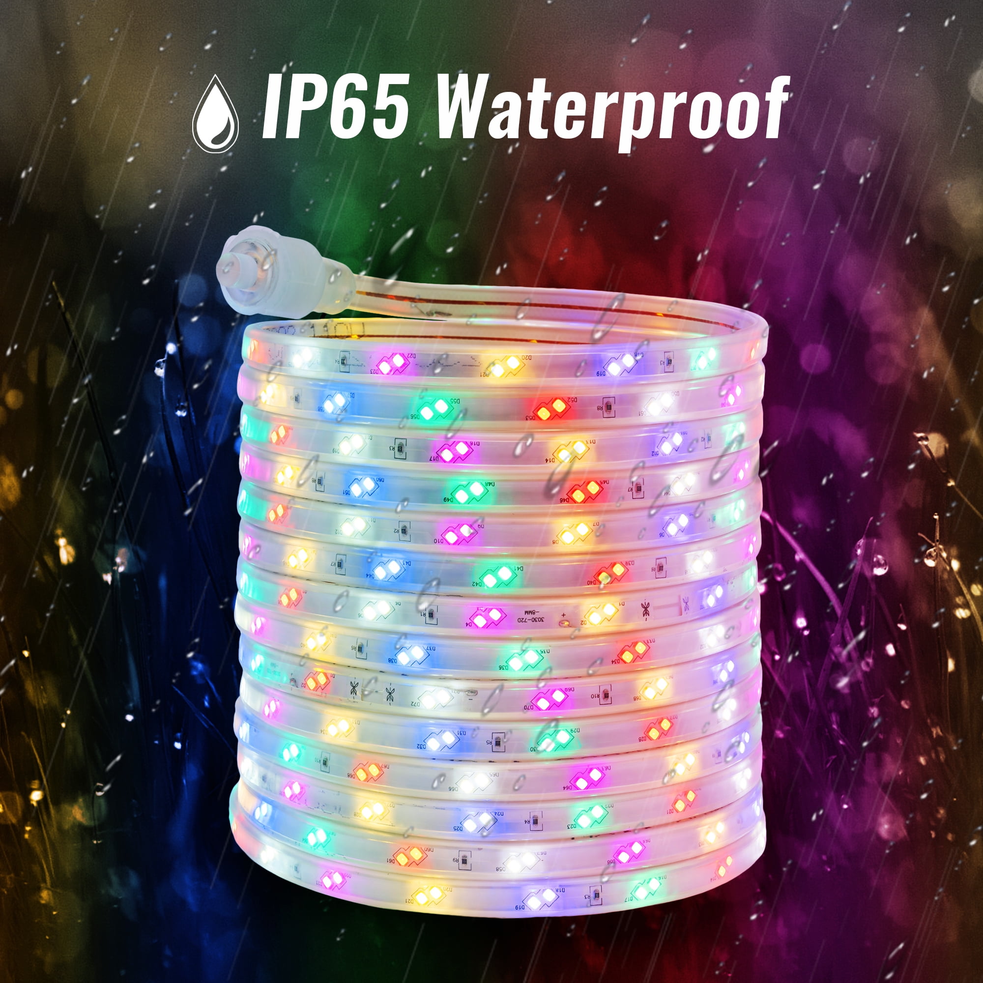 WYZworks 1860LEDs 100ft Colorful 16-Mode Flat LED Outside Strip Lights, SMD 2835, Waterproof Permanent Heavy Duty Outdoor Exterior Accent Lighting, ETL Certified, Connectable Flexible Clear PVC Shell
