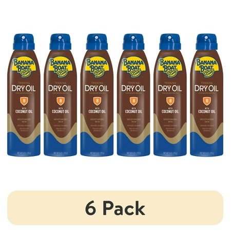 (6 pack) Banana Boat Tanning Dry Oil Clear Spray Sunscreen SPF 8, 6oz