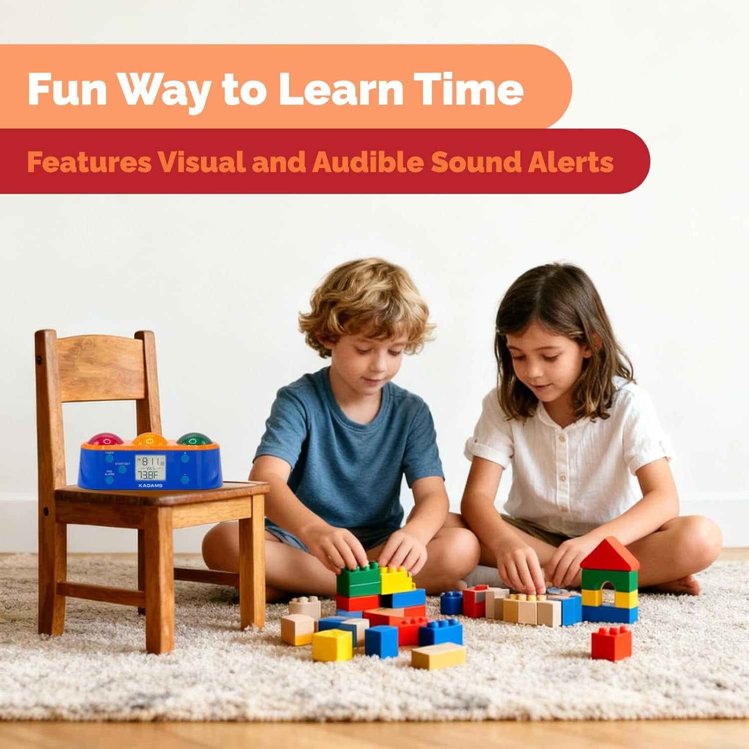 KADAMS Visual Timer for Kids with Pre-Alarm Stop Light Concept, Clock with Indoor Temperature, Kindergarten Classroom Teacher Must Have, Time Management Gifts for Kids, Toddlers, Kindergardeners,ADHD