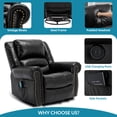 thumbnail image 7 of OUINCH Manual 360 Degree Swivel Glider Rocker Recliner Chair with Massage and Heat, USB Ports and 2 Side Pockets, Faux Leather, Black, 7 of 7