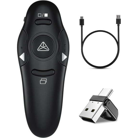 2-in-1 USB Type C Wireless Presentation Clicker, Finger Ring Clicker for Powerpoint with Red Light & Volume Control, Rechargeable Wireless Presenter Remote Pointer for Slide MAC, Computer PC , Laptop