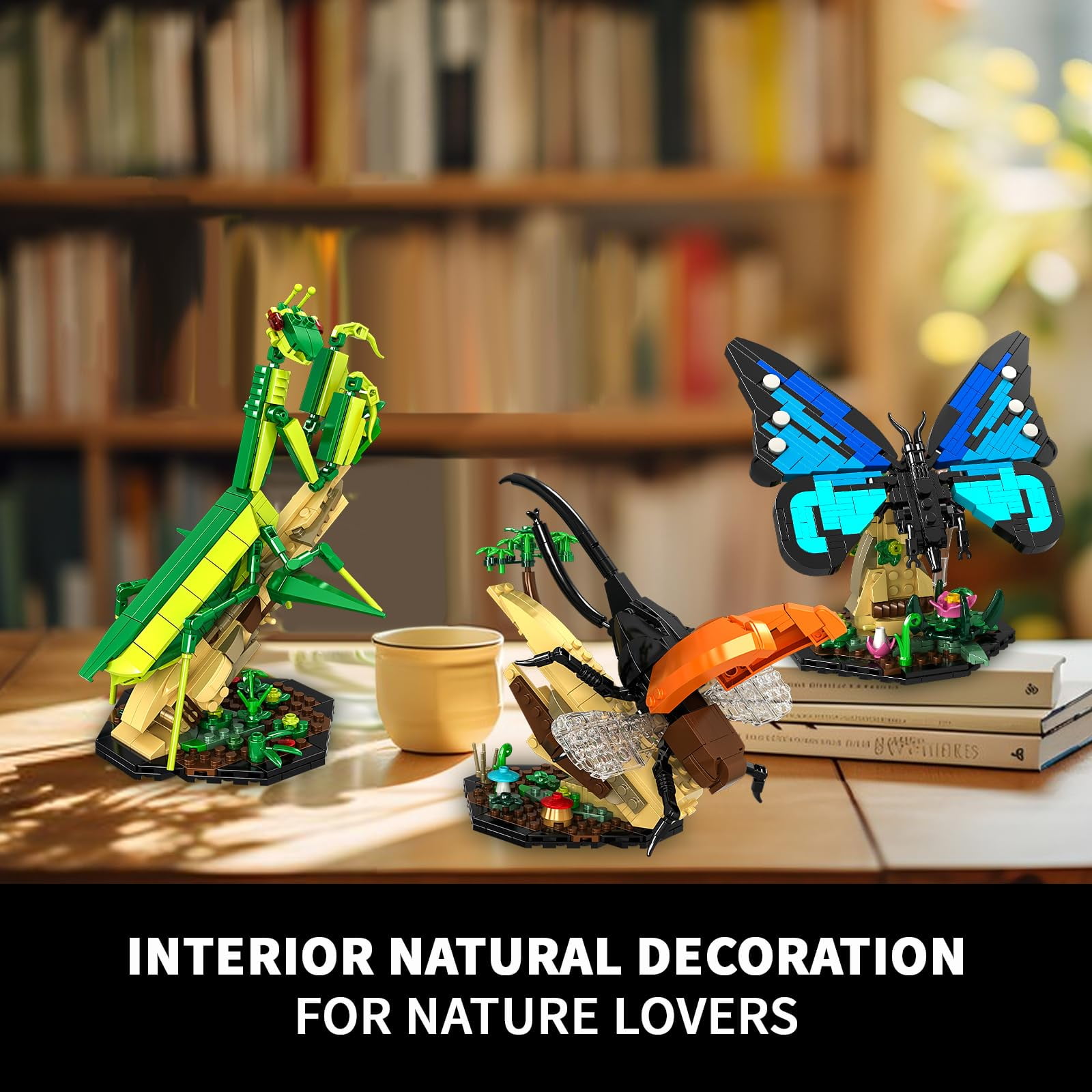 WIDELANDInsect Collection Building Toy Set, with Life-Size Blue Butterfly Compatible with Lego, Mantis and Beetle Display Models, Bug Building Office Home Decorative, Gifts Ideal for Adults Ki