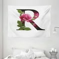 thumbnail image 1 of Letter R Tapestry, Capitalized R Symbol with Flower of Love Rose Nature Inspired Font Alphabet, Wall Hanging for Bedroom Living Room Dorm Decor, 80W X 60L Inches, Pink Green Black, by Ambesonne, 1 of 2