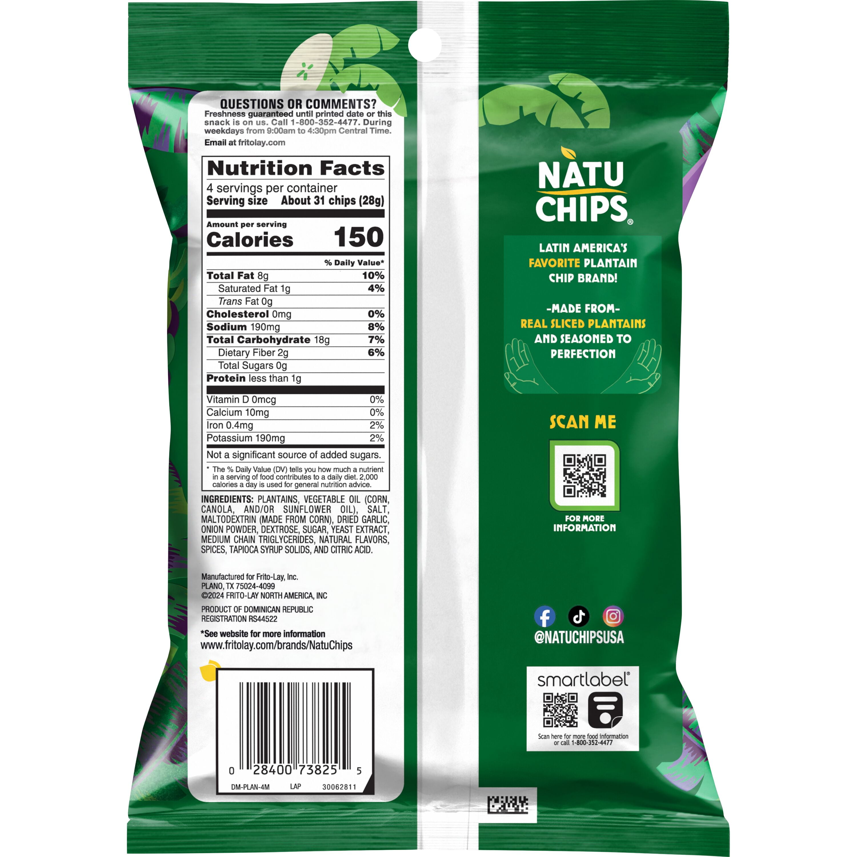 (4 pack) NatuChips Plantain Chips Garlic Flavored, 4 Oz
