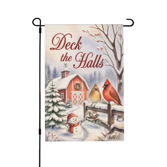 Christmas Cardinal Deck The Halls Tree Garden Flag for Farmhouse Yard Snowy Winter Holiday Outdoor Decor 12x18 in
