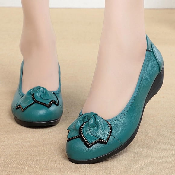 LSLJS Chaussures pour Femmes en Cuir Souple pour Mère, Chaussures Beanball à Nœud Diamant, Bout Rond, Chaussures à Enfiler, Chaussures Plates