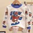 thumbnail image 4 of TOWED22 Toddler Boys Fall Clothes 2 Piece Long Sleeve Print Pattern Crewneck Sweatshirt Fleece Pants Soft Outfits Set(Blue,6-12 M), 4 of 5
