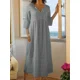 thumbnail image 3 of Vestido recto de talla grande para mujer, de media manga, plisado, informal, con escote en V, estilo bohemio, de lino, para playa, para verano, 2024, 3 of 5