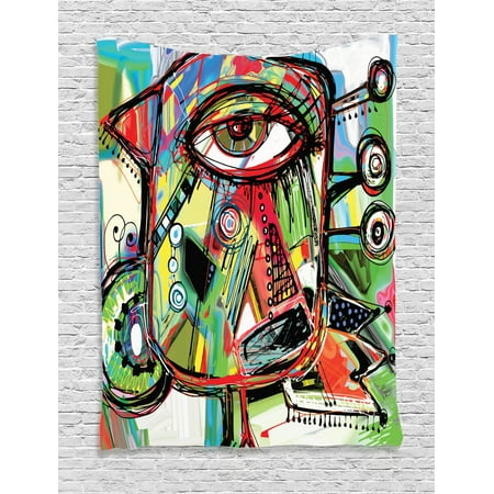 - Abstract Home Decor Wall Hanging Tapestry, Doodle Bird Character Eyes Eyesight Goofy Portrait Unusual Retro Illustration, Bedroom Living Room Dorm Accessories, By Ambesonne