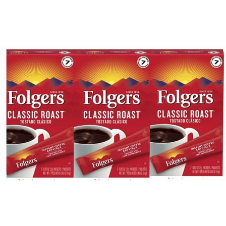 Folgers Classic Roast Single Serve Medium Roast Instant Coffee Packets, 7 CT pack of 3