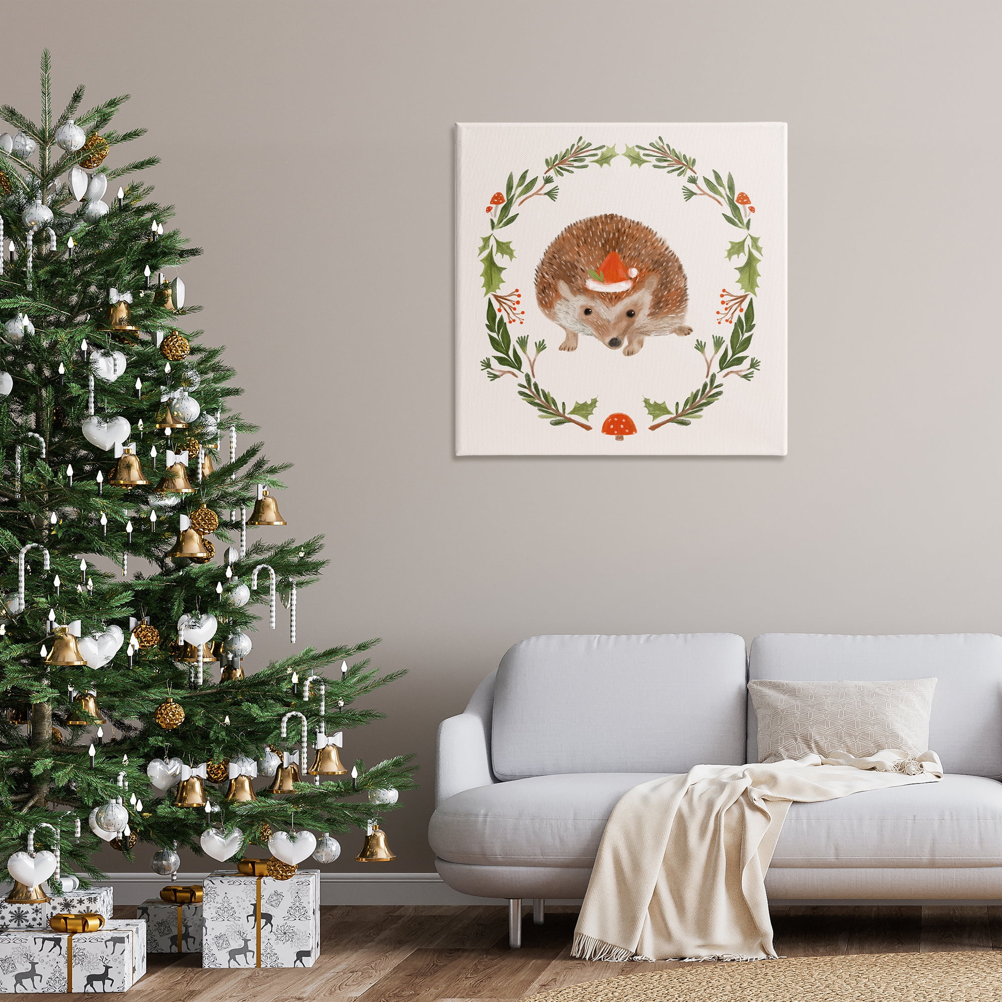 Stupell Industries Holiday Hedgehog Wreaf Holiday Painting Gallery Wrapped Canvas Art Prints Wall Art, 36 x 36