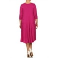 thumbnail image 4 of Women's Casual Plus Size Loose Fit 3/4 Sleeve Jersey Knit A-Line Solid Midi Dress, 4 of 4