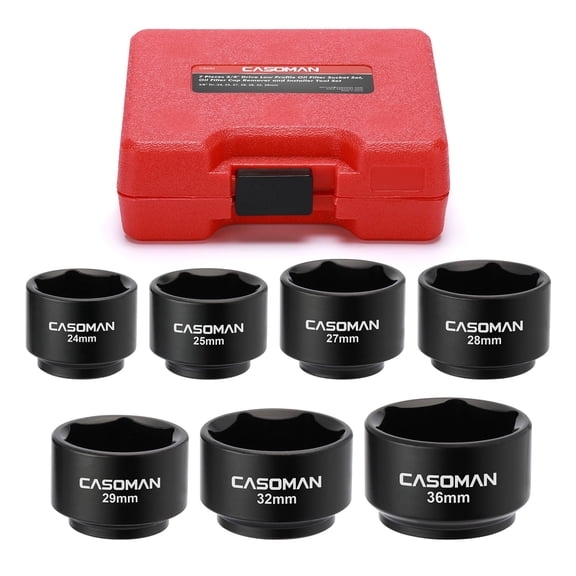CASOMAN 5-Piece 3/8" Drive Low Profile Oil Filter Socket Set, 6-Point Oil Filter Cap Tool Set, 24mm to 36mm, CR-V Steel
