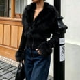 thumbnail image 5 of Sorvello Women's Faux Fur Collared Zip Up Jacket Fall Clothes Slim Fit Winter Coats Black L, 5 of 5