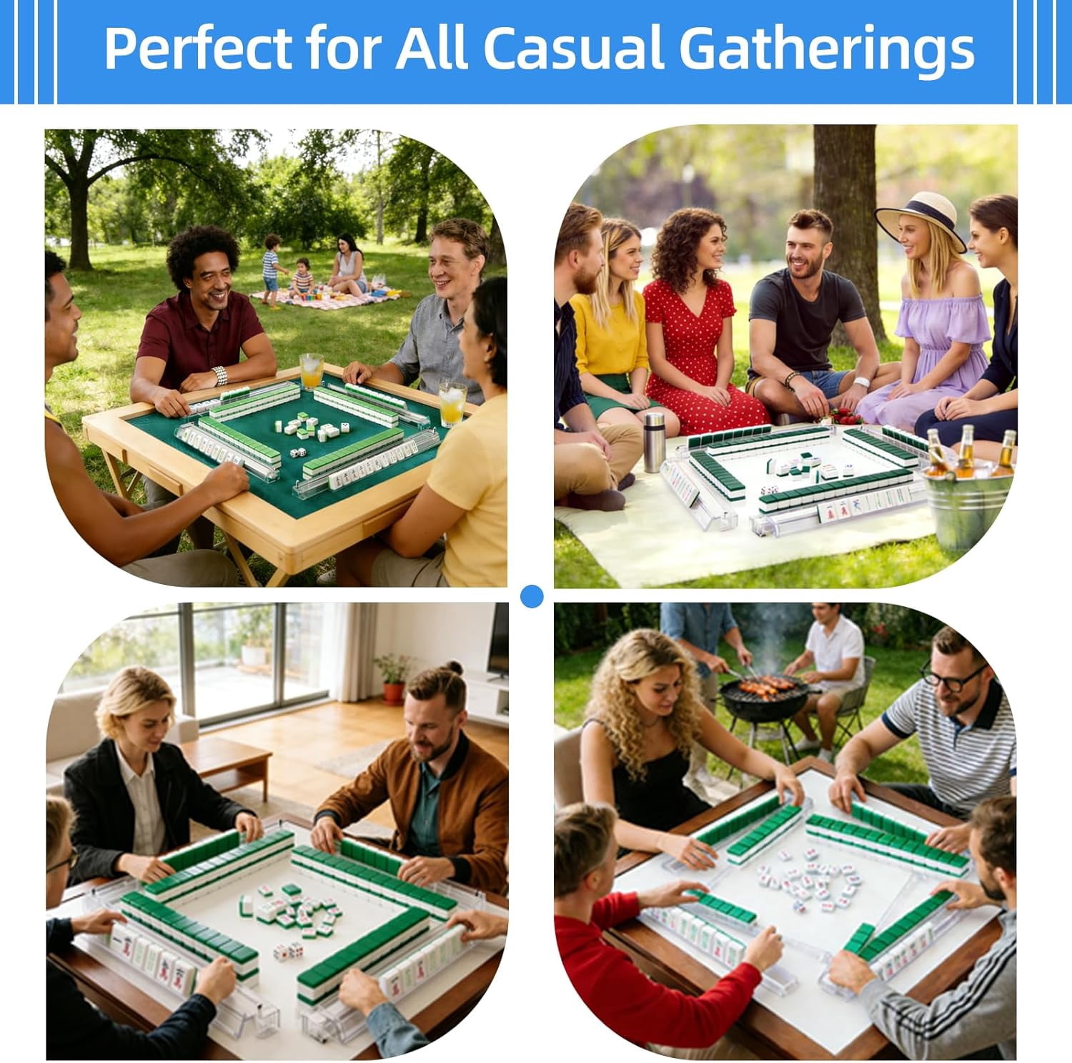 Clear Acrylic Mahjong Tile Racks with Pushers – Combo Set for Game Room, Family Nights, Travel & Community Centers (RL 4 PCS)