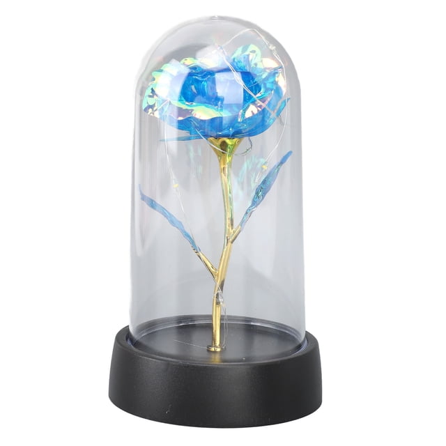 Lámpara de noche con forma de flor azul, romántica, para mesita de noche, de cristal, para dormitorio y escritorio.