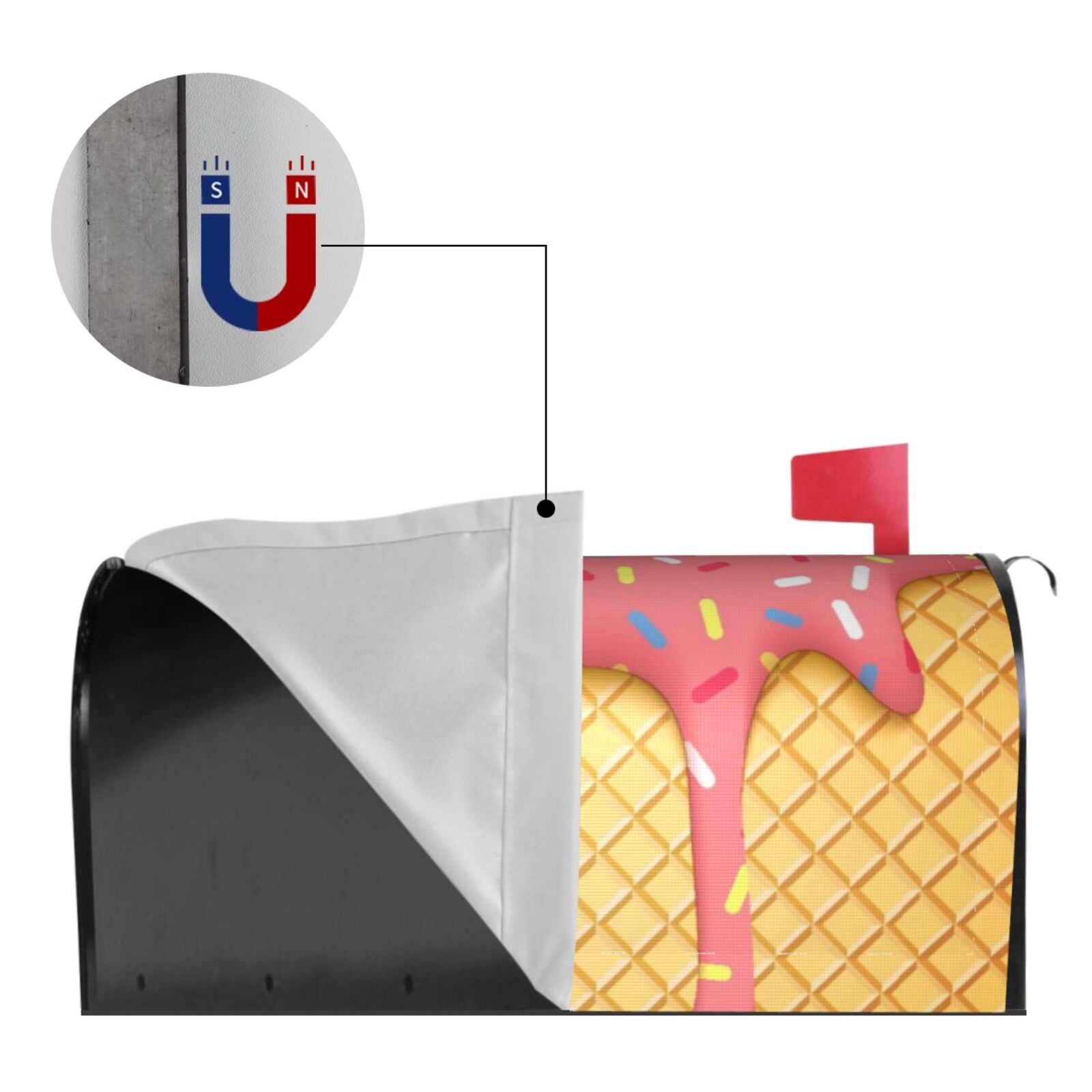 Gukieu Pink Ice Cream Print Magnetic Mailbox Cover, Sun-proof and Waterproof Home Yard Mailbox Cover-21x18 in