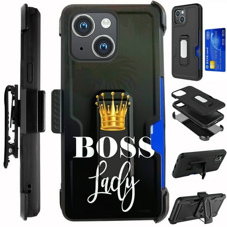 Compatible with iPhone 15 6.1"; Hybrid Card Holster Phone Case Cover (Boss Lady Crown)