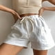 thumbnail image 3 of Pantalones Cortos De Bolsillo Pantalones Cortos De Lazo Suelto Informal Elegante De Cintura Alta Lisos para El Trabajo En Casa Verano Blanco S, 3 of 8