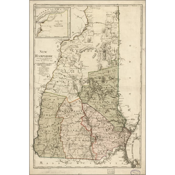24"x36" Gallery Poster, map of New Hampshire 1796 in german & english