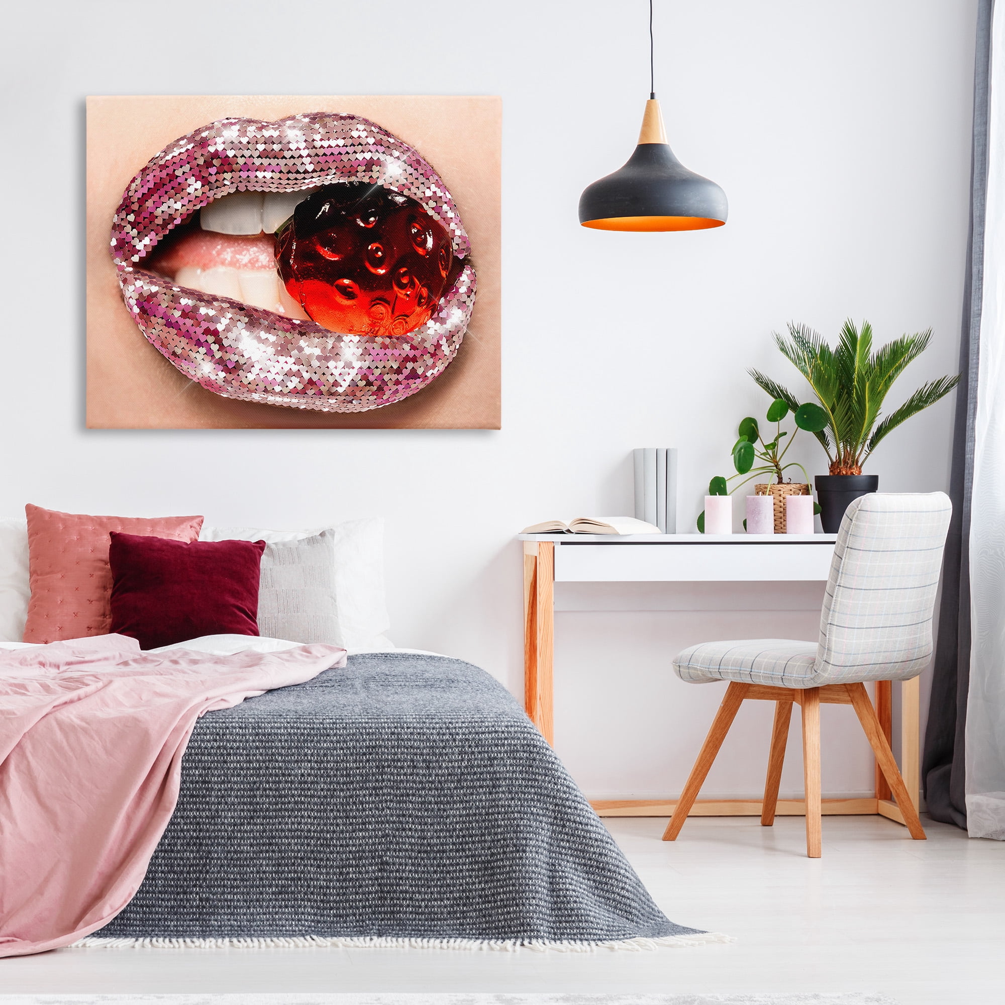 Stupell Industries Glam Biting Candy Novelty Painting Gallery Wrapped Canvas Art Print Wall Art, 48 x 36