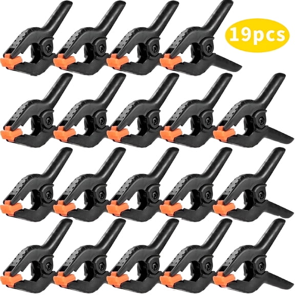 ZHZFKQ 19 Pack Plastic Spring Clamps, 3 inch Small Heavy Duty Clips for Crafts, Backdrop Stand, Woodworking, Photography Studios (Black)