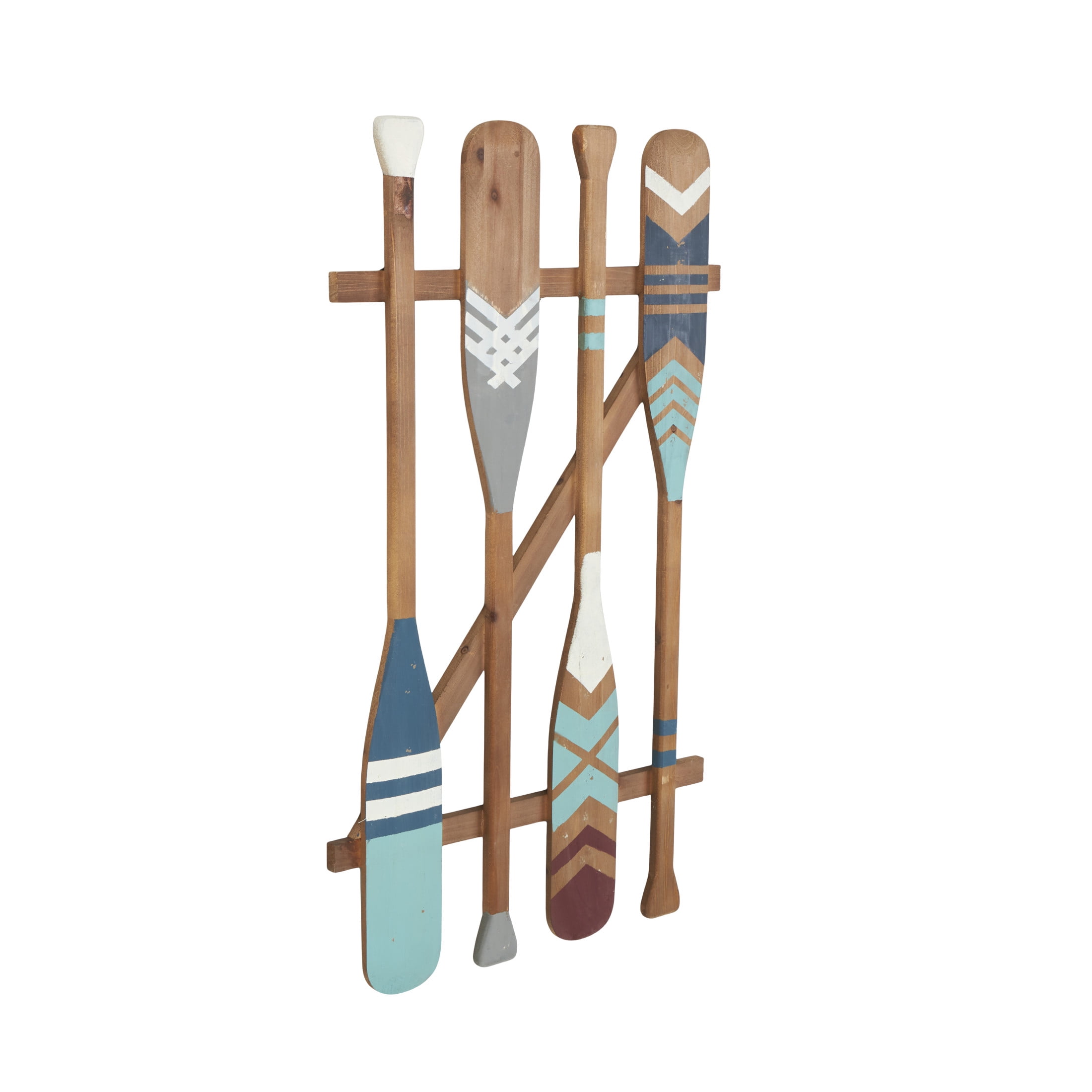 DecMode Blue Wood Novelty Canoe Oar Paddle Wall Decor with Arrow and Stripe Patterns