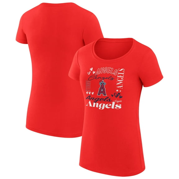 Women's G-III 4Her by Carl Banks Red Los Angeles Angels Super-Slim Fit Lightweight Collage Team Graphic Crew Neck