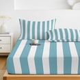 thumbnail image 6 of Twin XL Size Fitted Sheet Set - Aqua Striped 2 Piece Bedding Sets 16" Deep Pocket Fitted Sheet with 1 Pillowcases, Modern Farmhouse Blue White Stripes Brushed Microfiber Hotel Luxury Bed Sheets, 6 of 9